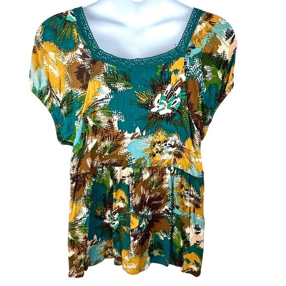 Womens Dressbarn 2X Multicolor Floral Boho Top with Sequin Details Short Sleeves - Picture 2 of 13
